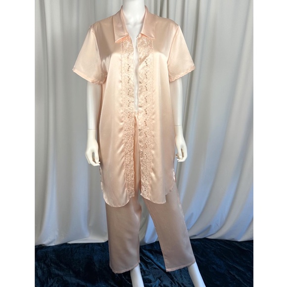Marks & Spencer Other - Vintage Marks & Spencer Two Piece Shirt and Pants Satin Set in Blush Pink - M/L